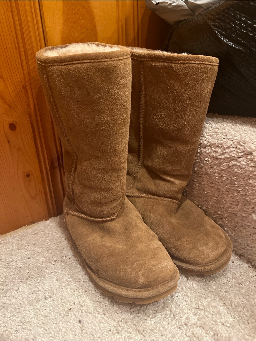 BearPaw Tall Suede Winter Boots - Chestnut Brown